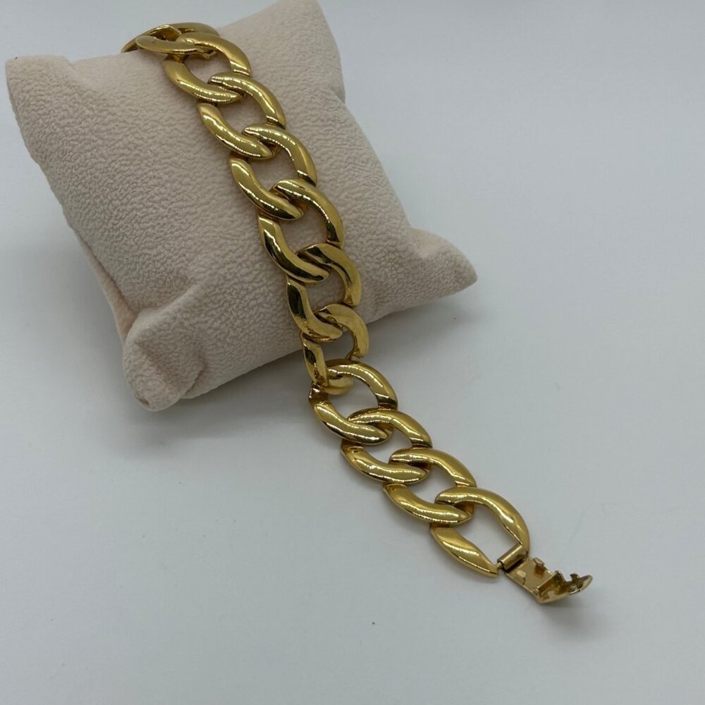 Vintage Napier Gold-tone Bracelet Chunky Curb Link 80s Designer Statement 7 in. - Picture 2 of 14